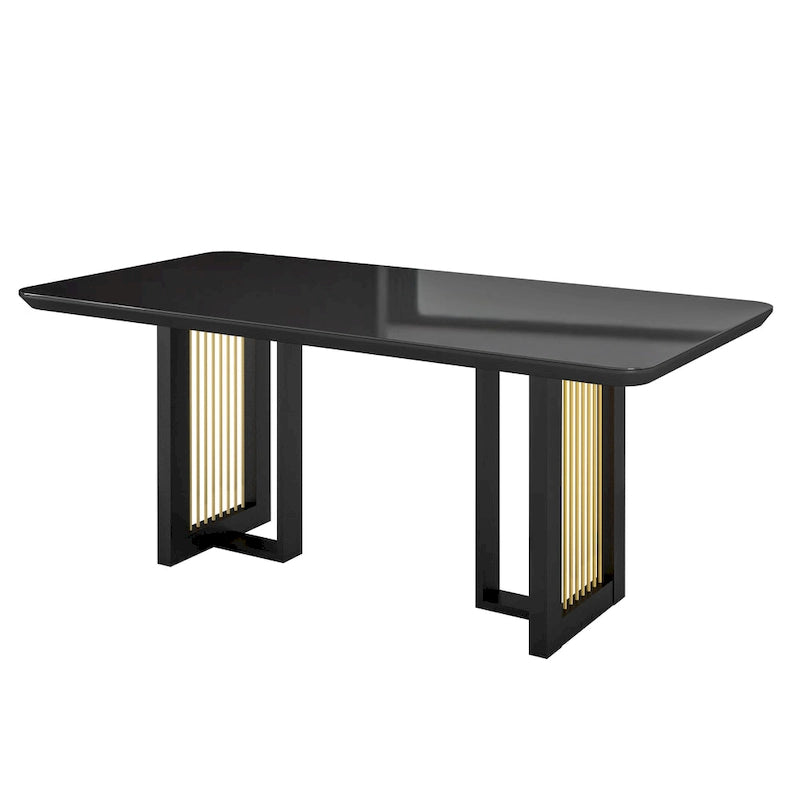 Mesa de comedor de lujo con tapa de cristal negra y dorada para 6 personas