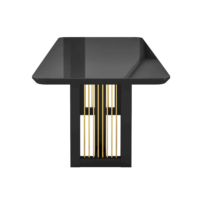 Mesa de comedor de lujo con tapa de cristal negra y dorada para 6 personas