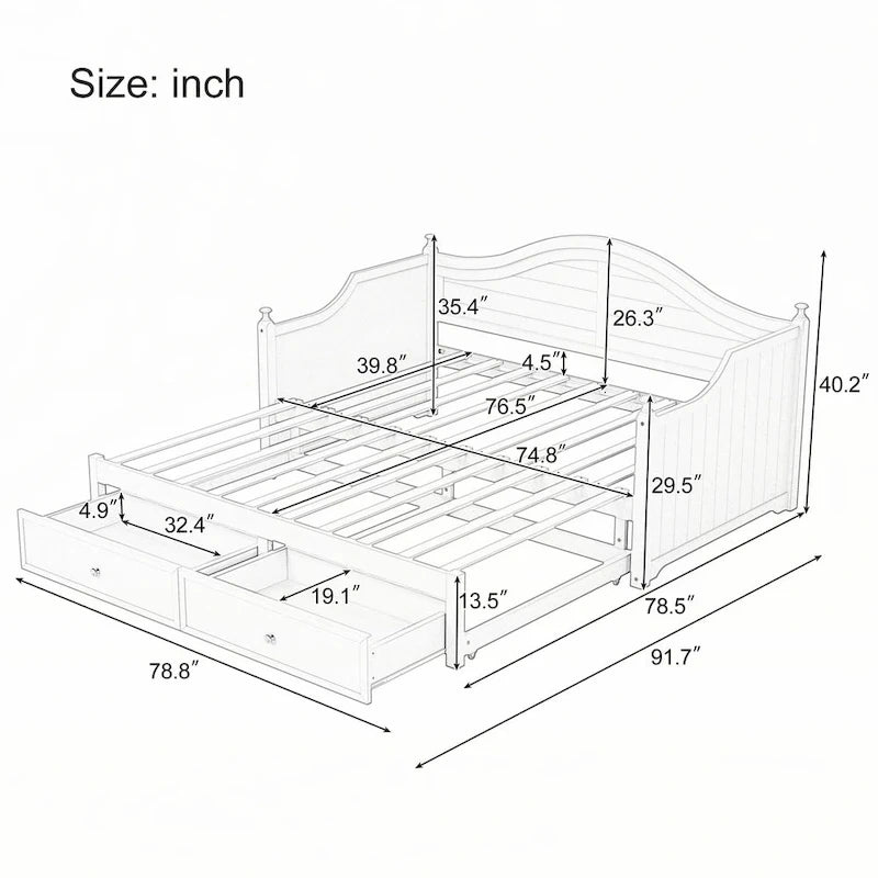 Sofá cama individual con nido elevable y cajones de almacenamiento