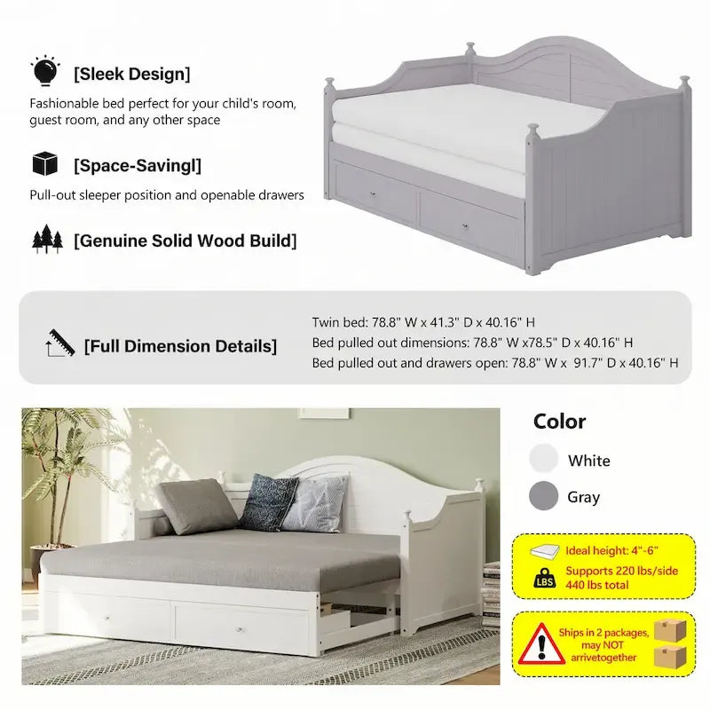 Sofá cama individual con nido elevable y cajones de almacenamiento