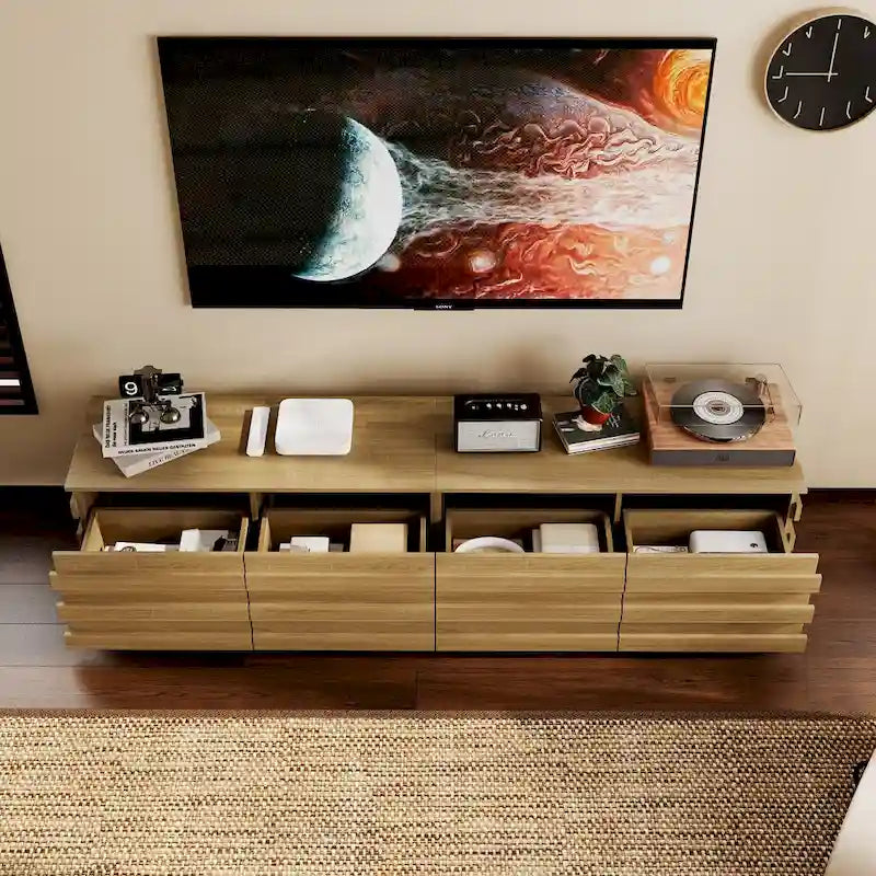 Mueble de TV de madera contemporáneo para centro de entretenimiento: diseño minimalista y almacenamiento funcional
