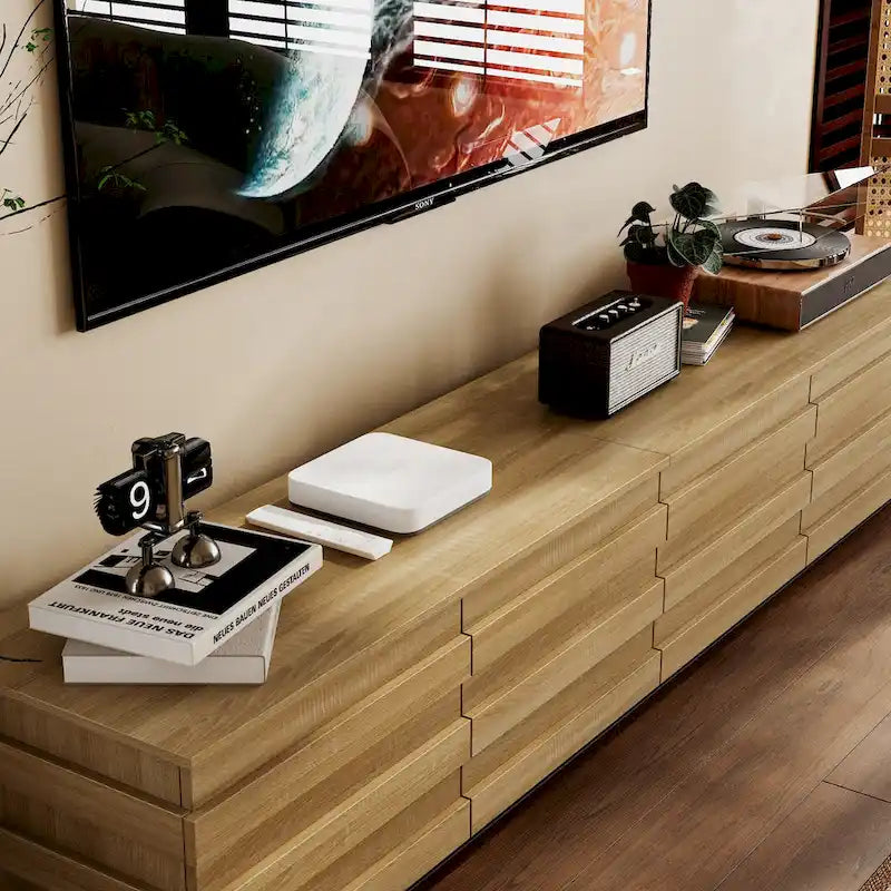 Mueble de TV de madera contemporáneo para centro de entretenimiento: diseño minimalista y almacenamiento funcional