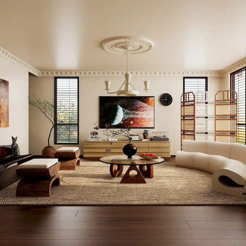 Mueble de TV de madera contemporáneo para centro de entretenimiento: diseño minimalista y almacenamiento funcional
