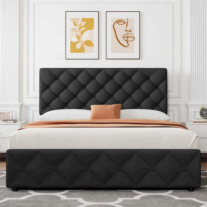 Base de Cama con Plataforma con Cajones de Almacenamiento y Cabecero Ajustable