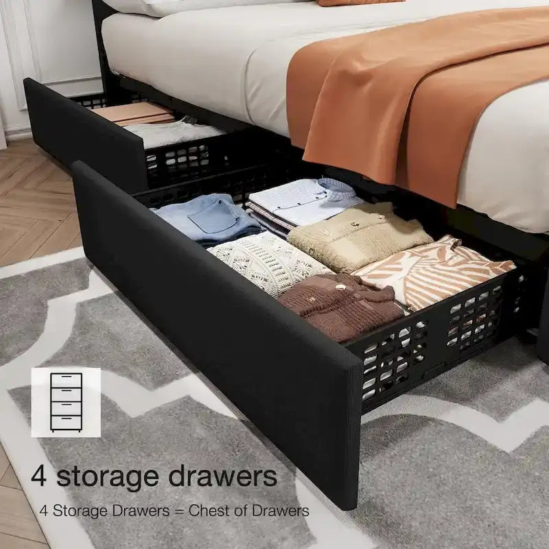 Base de Cama con Plataforma con Cajones de Almacenamiento y Cabecero Ajustable