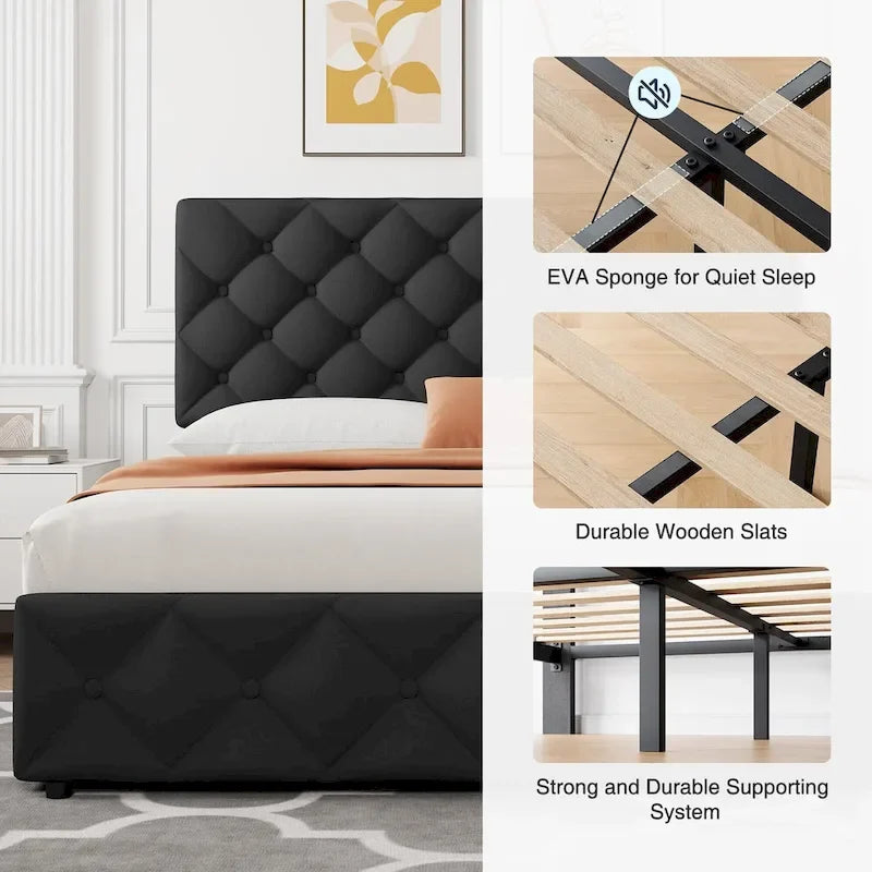 Base de Cama con Plataforma con Cajones de Almacenamiento y Cabecero Ajustable