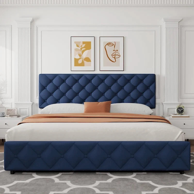 Base de Cama con Plataforma con Cajones de Almacenamiento y Cabecero Ajustable