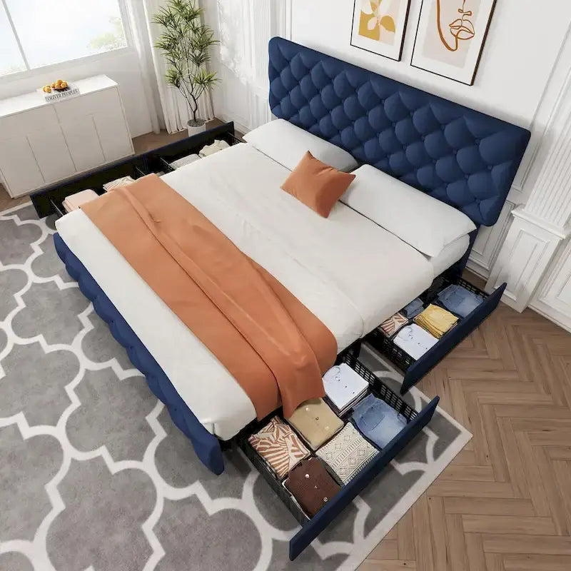 Base de Cama con Plataforma con Cajones de Almacenamiento y Cabecero Ajustable