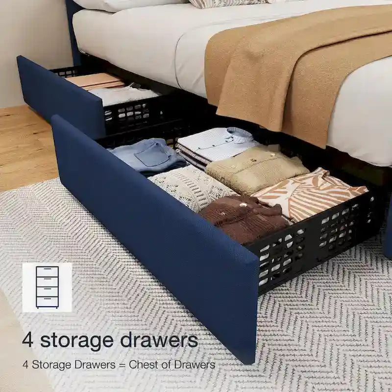 Base de Cama con Plataforma con Cajones de Almacenamiento y Cabecero Ajustable