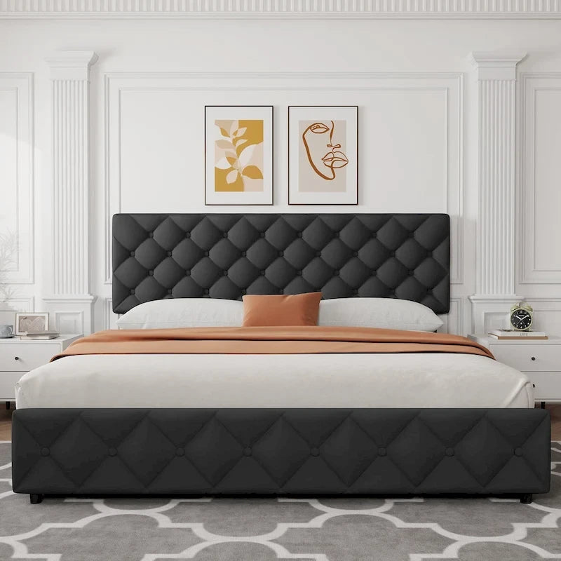 Base de Cama con Plataforma con Cajones de Almacenamiento y Cabecero Ajustable