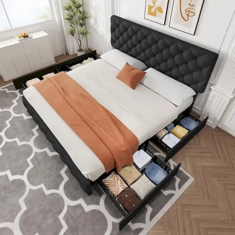 Base de Cama con Plataforma con Cajones de Almacenamiento y Cabecero Ajustable
