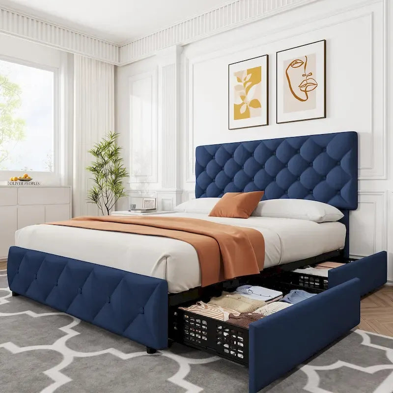 Base de Cama con Plataforma con Cajones de Almacenamiento y Cabecero Ajustable