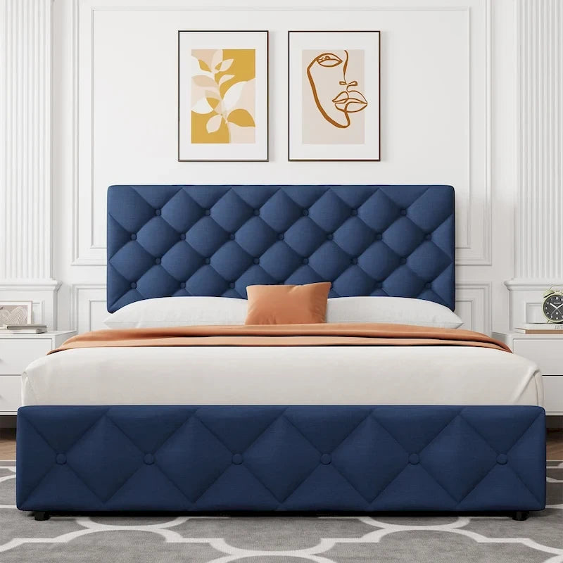 Base de Cama con Plataforma con Cajones de Almacenamiento y Cabecero Ajustable