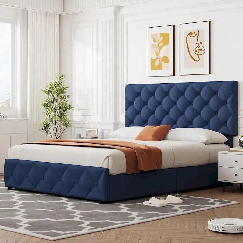 Base de Cama con Plataforma con Cajones de Almacenamiento y Cabecero Ajustable