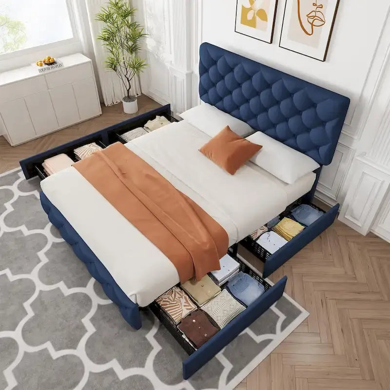 Base de Cama con Plataforma con Cajones de Almacenamiento y Cabecero Ajustable