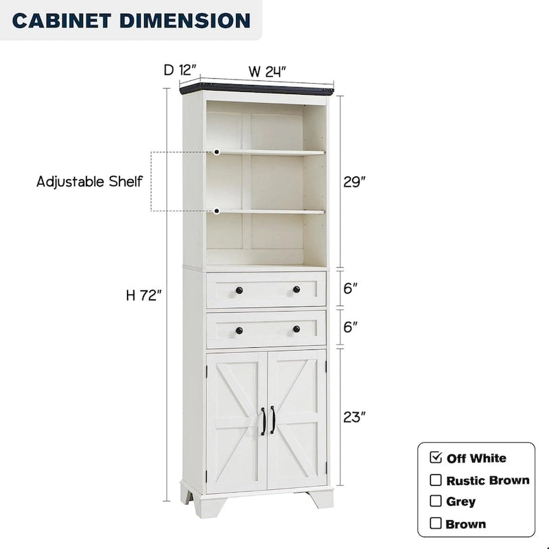Armario de almacenamiento alto para baño de 72" con puertas corredizas y cajones