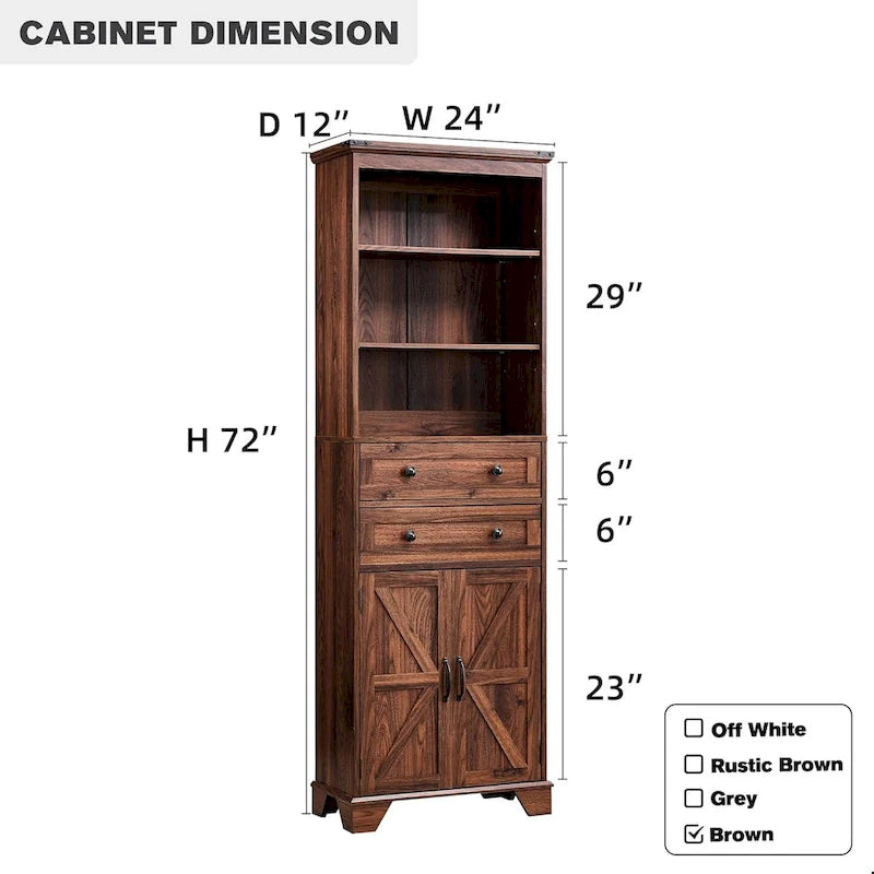 Armario de almacenamiento alto para baño de 72" con puertas corredizas y cajones