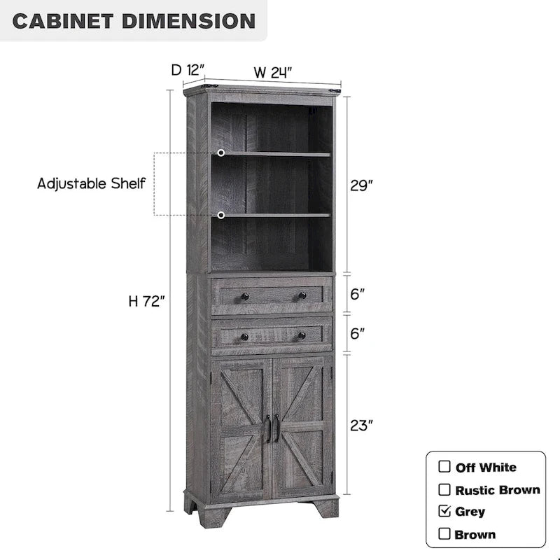 Armario de almacenamiento alto para baño de 72" con puertas corredizas y cajones