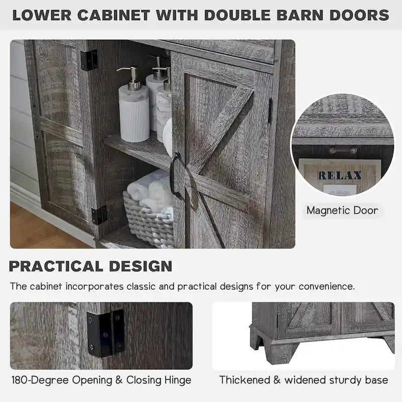 Armario de almacenamiento alto para baño de 72" con puertas corredizas y cajones