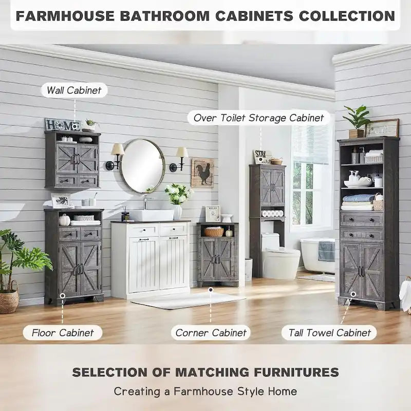Armario de almacenamiento alto para baño de 72" con puertas corredizas y cajones