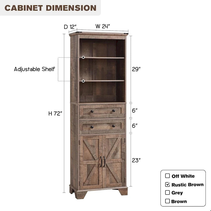 Armario de almacenamiento alto para baño de 72" con puertas corredizas y cajones