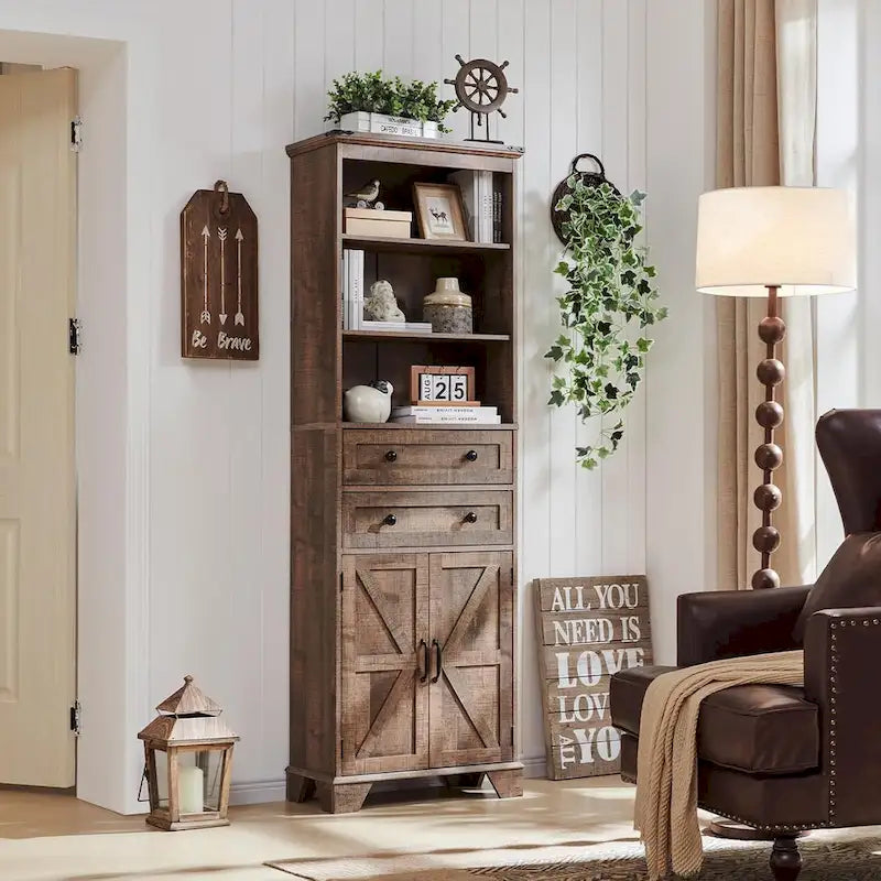 Armario de almacenamiento alto para baño de 72" con puertas corredizas y cajones