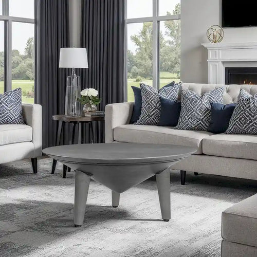 Mesa de centro redonda de 28 pulgadas con patas inclinadas, madera de mango gris