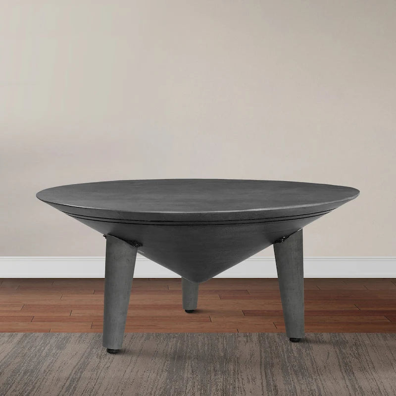 Mesa de centro redonda de 28 pulgadas con patas inclinadas, madera de mango gris