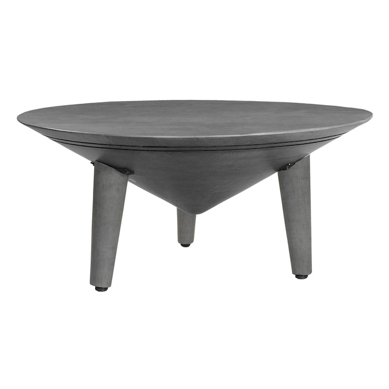 Mesa de centro redonda de 28 pulgadas con patas inclinadas, madera de mango gris