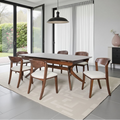 Viki 82-102 Inch Dining Table, Curved Legs Extendable Brown Solid Wood