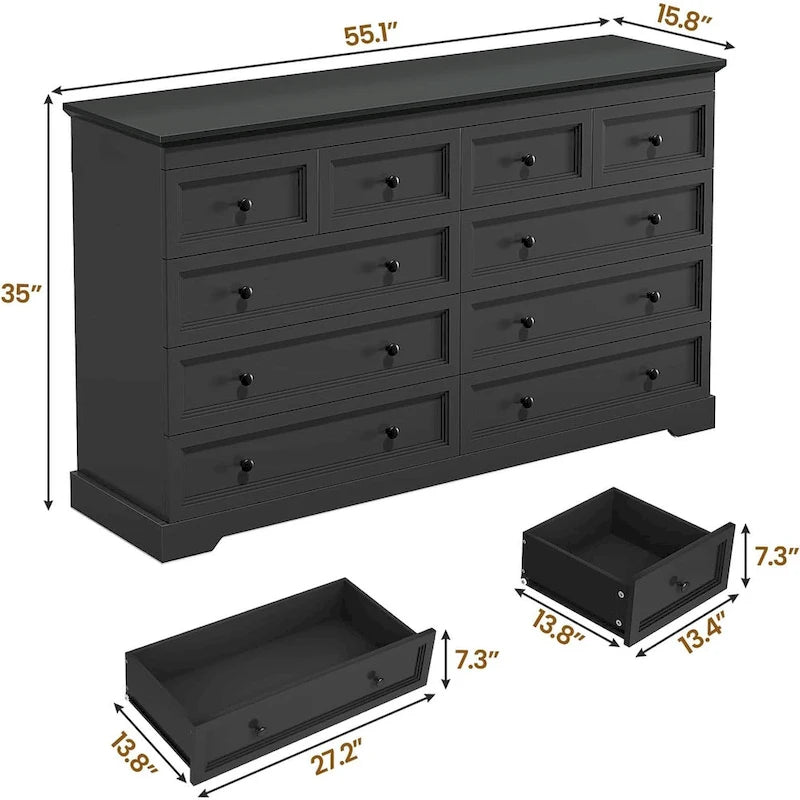 Cómoda de 10 cajones, 55 cajones grandes, cómodas y cajoneras de madera