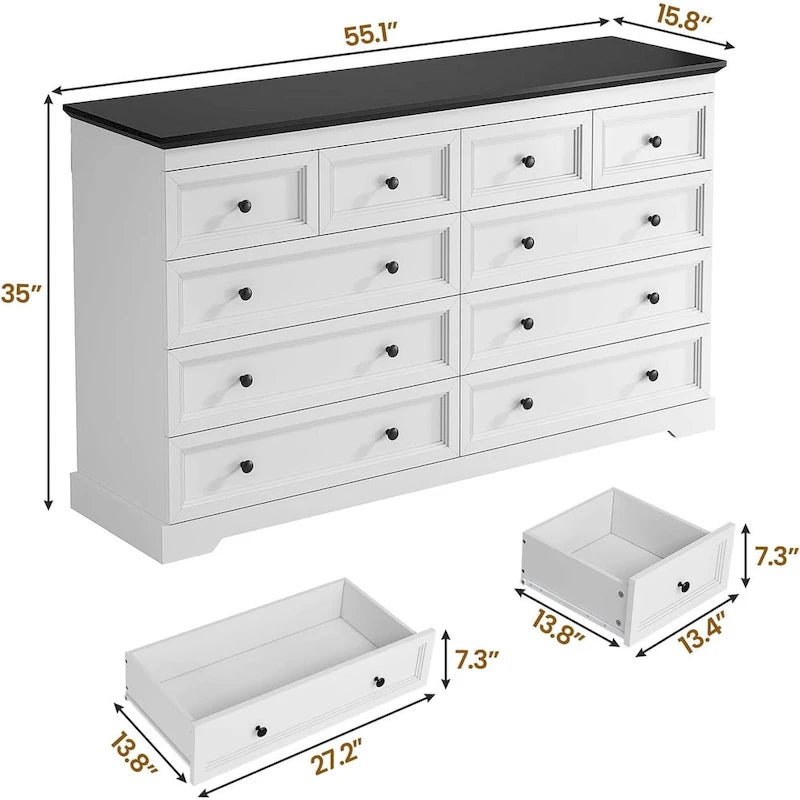 Cómoda de 10 cajones, 55 cajones grandes, cómodas y cajoneras de madera