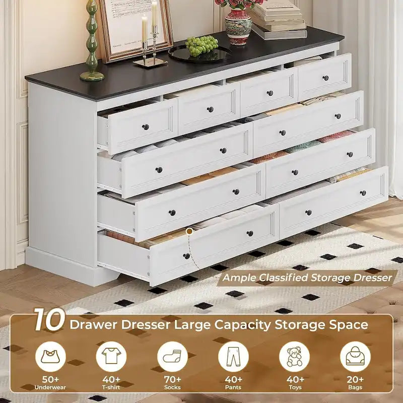 Cómoda de 10 cajones, 55 cajones grandes, cómodas y cajoneras de madera
