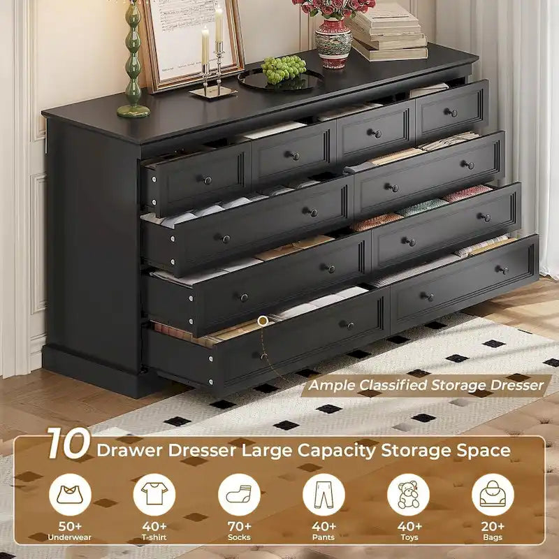 Cómoda de 10 cajones, 55 cajones grandes, cómodas y cajoneras de madera