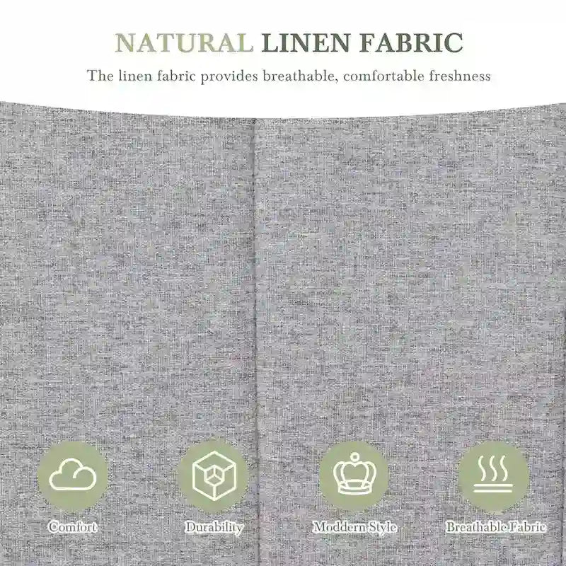 Cama de plataforma tamaño Queen con cabecero de ala con canales verticales - Cama tapizada con almacenamiento en el piecero, cama de tela de lino gris