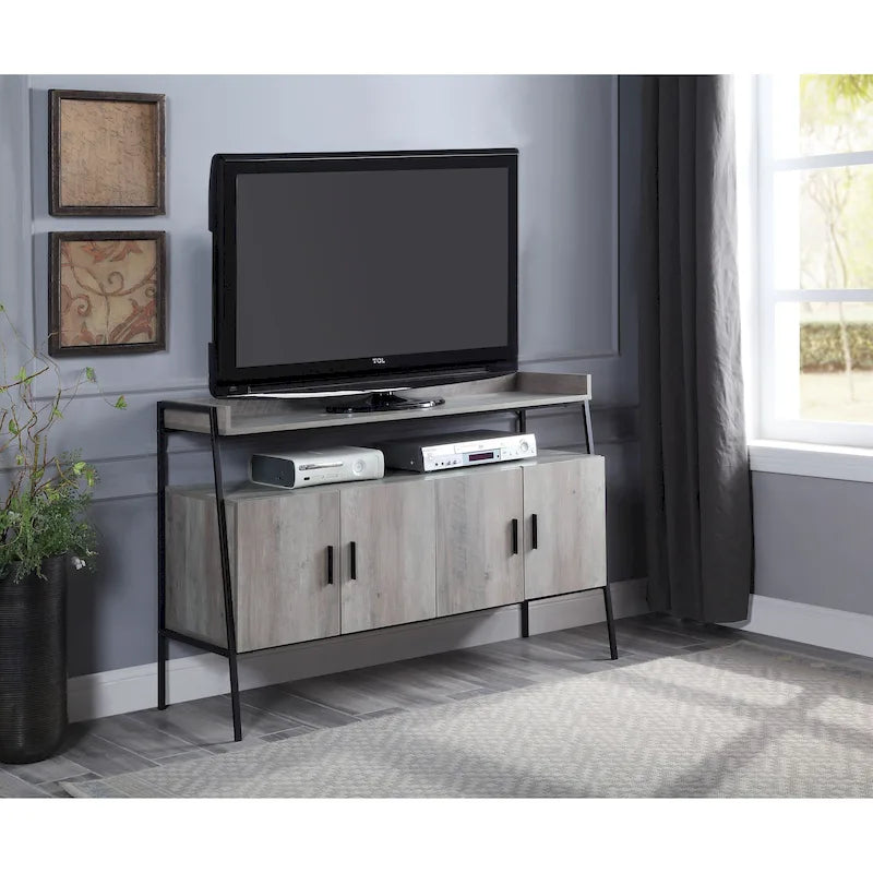 Mueble de TV industrial roble 52 con estante y patas metálicas