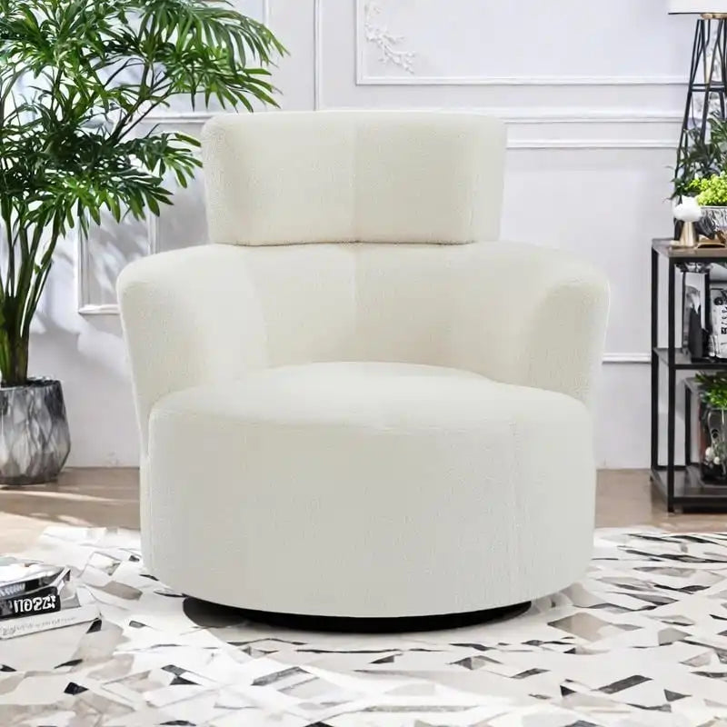 Sillón giratorio de poliéster con rotación de 360°, reposacabezas ajustable y tapicería de vellón bereber - Capacidad de 145 kg