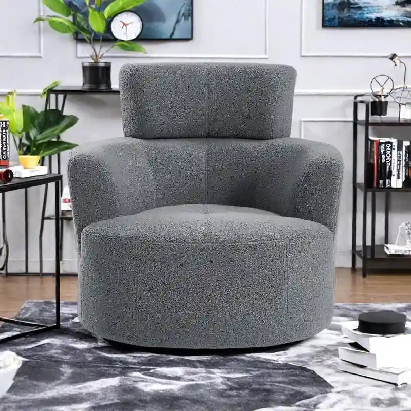 Sillón giratorio de poliéster con rotación de 360°, reposacabezas ajustable y tapicería de vellón bereber - Capacidad de 145 kg