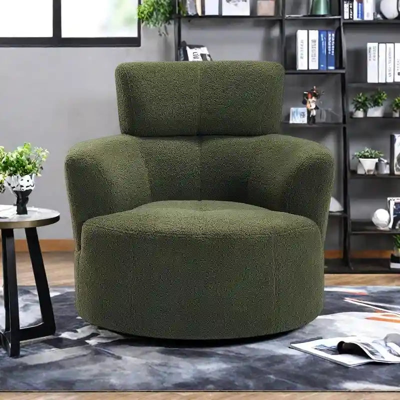 Sillón giratorio de poliéster con rotación de 360°, reposacabezas ajustable y tapicería de vellón bereber - Capacidad de 145 kg