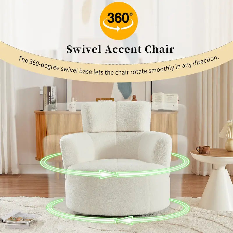 Sillón giratorio de poliéster con rotación de 360°, reposacabezas ajustable y tapicería de vellón bereber - Capacidad de 145 kg