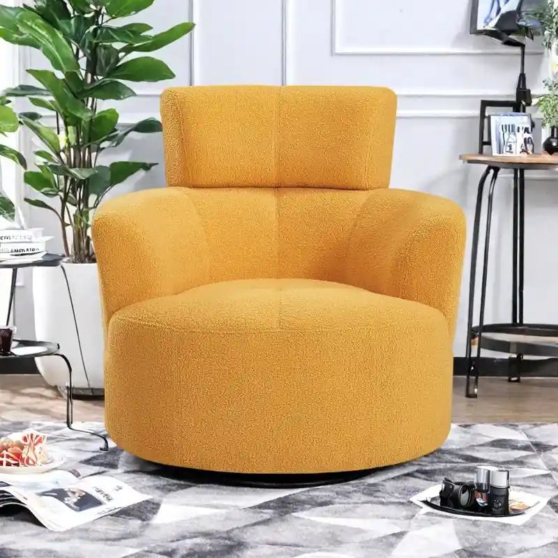 Sillón giratorio de poliéster con rotación de 360°, reposacabezas ajustable y tapicería de vellón bereber - Capacidad de 145 kg