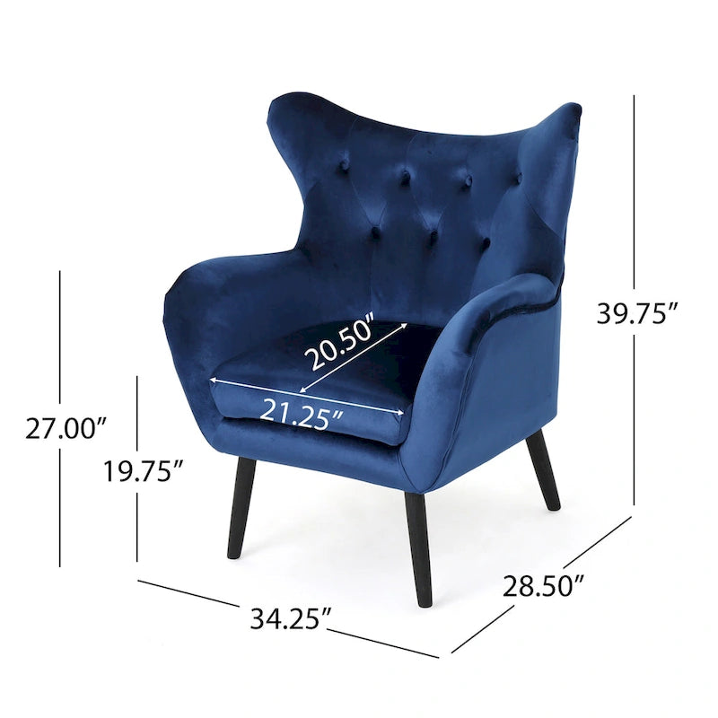 Sillón de terciopelo con respaldo alto y capitoné