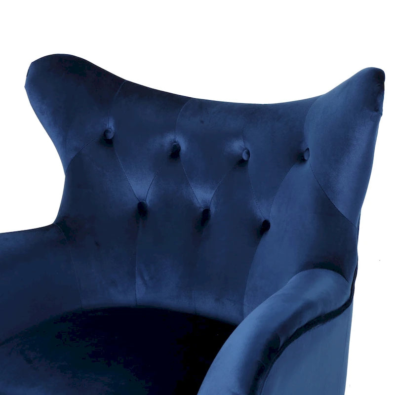 Sillón de terciopelo con respaldo alto y capitoné