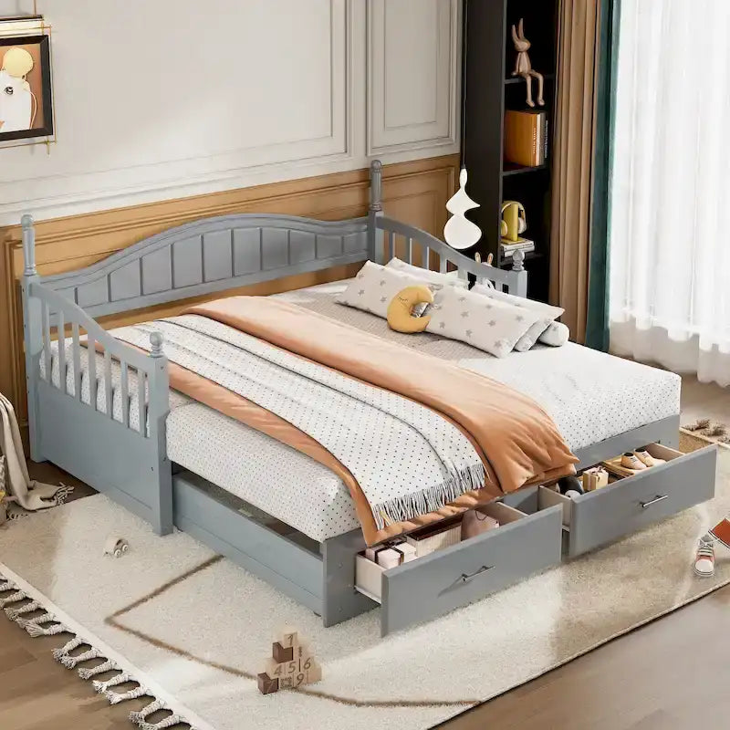 Sofá Cama Doble de Madera con 2 Cajones y Nido
