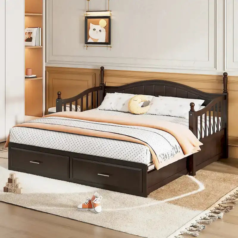 Sofá Cama Doble de Madera con 2 Cajones y Nido