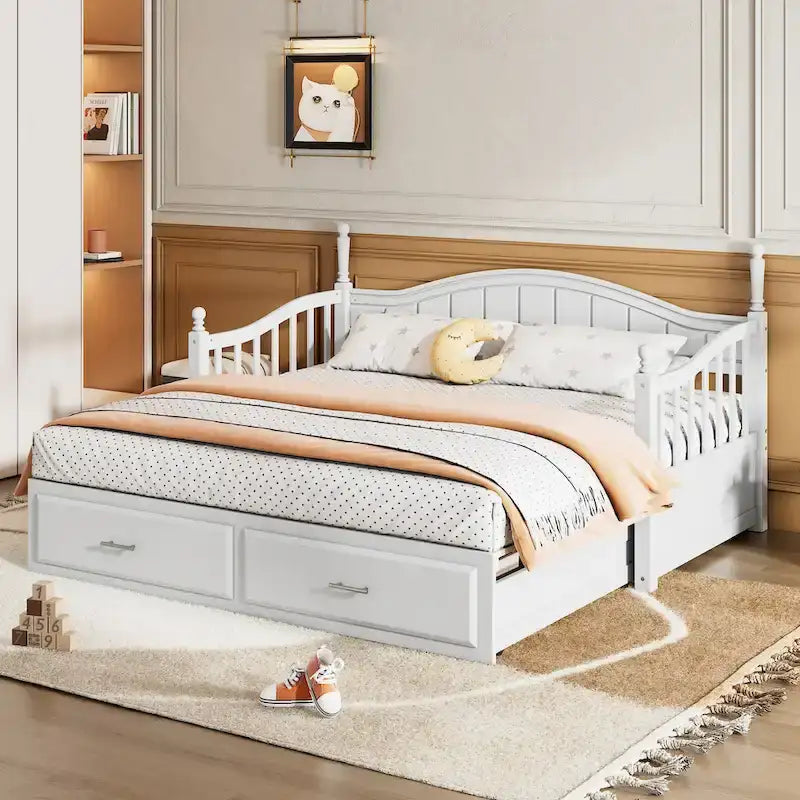 Sofá Cama Doble de Madera con 2 Cajones y Nido