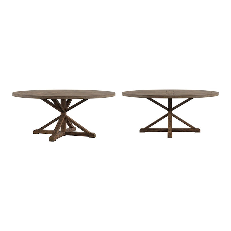 Mesa de comedor redonda rústica de madera de pino con base en X