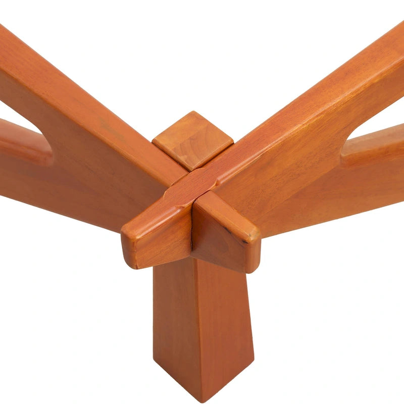 Mesa de centro decorativa triangular moderna de mediados de siglo de 36 pulgadas con tapa de cristal y base de madera para sala de estar