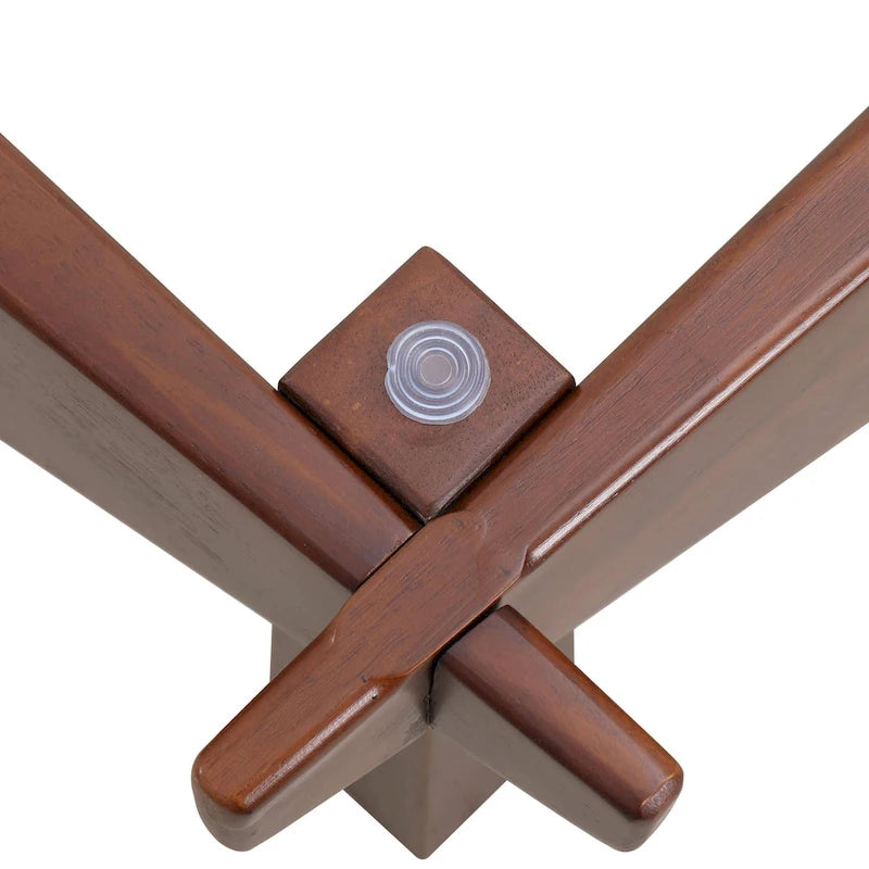 Mesa de centro decorativa triangular moderna de mediados de siglo de 36 pulgadas con tapa de cristal y base de madera para sala de estar