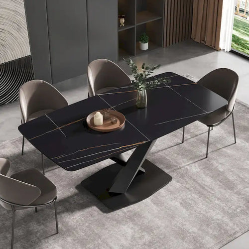 Mesa de Comedor de 71 Pulgadas con Tapa de Piedra Sinterizada y Patas de Metal